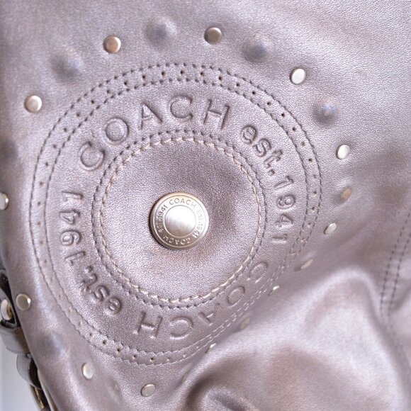 Coach F16178 Gunmetal Metallic Crossbody Leather Slouchy Purse with Studs - Picture 6 of 11